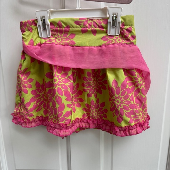 NWOT Trish Scully 3T Girls Floral Pink and Green Side Tie Ruffle Skirt - Picture 2 of 6